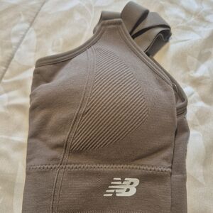 New Balance Taupe Ribbed Seamless Sports Bra